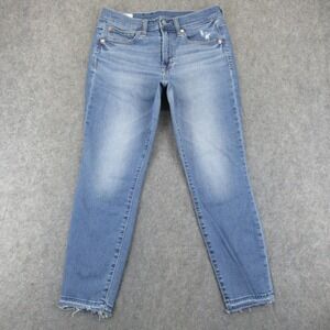 GAP True Skinny Mid Rise Distressed Jeans Blue Wash Womens Size 28 Petite